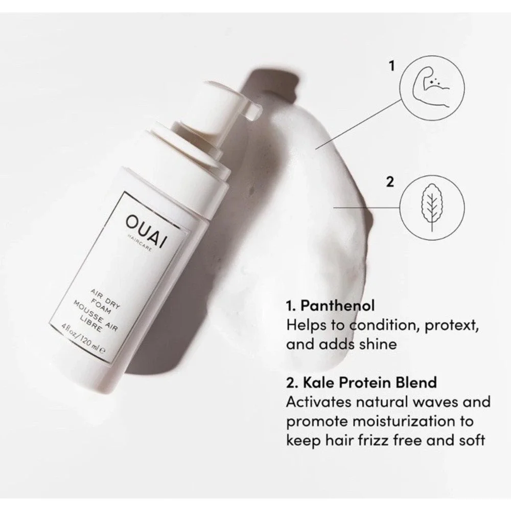OUAI Air Dry Foam Hair Mousse = Curly & Beach Waves - Conditioning Frizz Control
